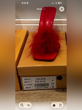 SIMMI Red Satin Feather Slide Mule